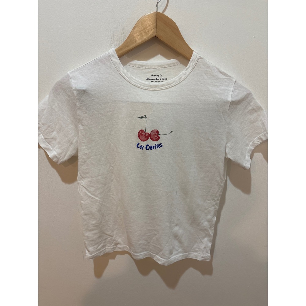 Abercrombie & Fitch Skimming Tee White Les Cerises Cherry Graphic XXS